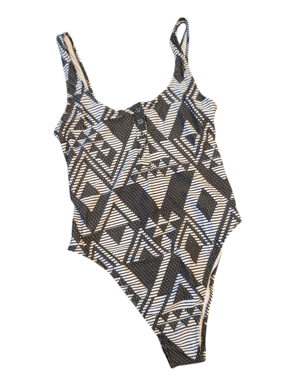 Aerie Black White Geometric Print One Piece Swim Swimsuit L Large